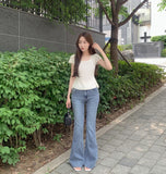 Back Ribbon Point Cut Waist Narrow Summer Knit