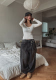 Nad washing chain wide denim pants