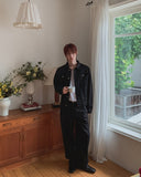 Canto Coated Black Denim Wide Pants