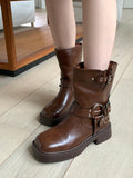 Fournette Western Chain Belt Leather Ankle Middle Boots