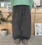 Poining banding string fleece brushed wide pants