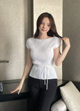 Dare Boat Neck Ribbed Cap Sleeve Knit(Belt Set)