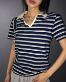 Morphol Western Stripe PK Collar Short-Sleeved T-shirt