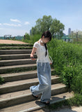 [Corsage scarf set] Vian Flower Shirring Short Sleeve T-shirt
