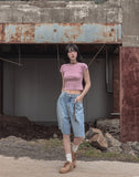 [U-BASIC] Lip Ribbed Crop Cap Short Sleeves