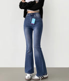 Color Raw Cotton Denim Slim Semi Bootcut Pants