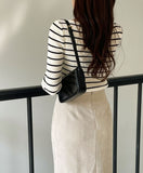 Judielle Stripe Rib Boat Neck Knit