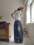 [MADE] Villard Surgical Damage Washing Banding Long Wide Denim Pants