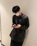 Pocket Detail Overfit Leather Shirt