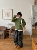 Honko check banding string wide cargo pants