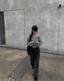 Head Black Blue Pintuck Wide Denim Pants