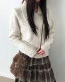 Bame Punching Collar Wool Knit Long Sleeve Cardigan