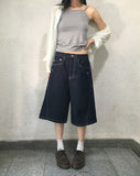 Doppin Incision Adjust Washing Denim Bermuda Pants