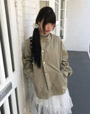 Henro High Neck Vintage Overfit Bomber Jacket