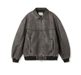 Crack Washing Leather Bomber Jacket