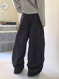 Furba Pintuck Shirred Raw Denim Two-Way Long Wide Jogger Pants