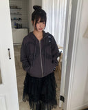 Binon Ribbon Frill Hood Zip-Up