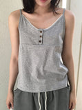 Miseka Lace Button V-Neck Sleeveless