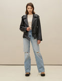 [Real Leather] Lambskin Cropped Double Rider Jacket