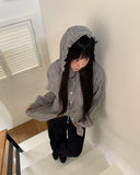 Ju-ring Frill Check Hooded Long Sleeve SH