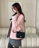 Snowing Color Matching Boucle Double Half Jacket