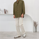 Fold semi-wide cotton pants