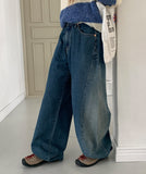 Supima cut washed denim wide pants