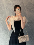 Henin Tie Color Matching Tulip Sleeve Blouse