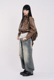 Laser brush balloon denim pants
