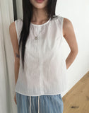 Hiber Back Slit Ribbon Strap Sleeveless Blouse