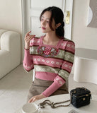 Wendys Color Matching Flower Embroidery Knit