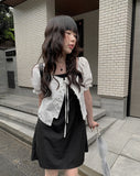 Anne Ribbon Puff Short Sleeve Blouse