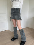 [Leg Warmer Set] Chips Strap Denim Knee Socks Mini Skirt