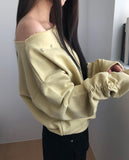 Tempu Star Studded Sleeve Shirred Off-Shoulder Sweatshirt