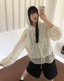 Gali See-Through Strap Hooded Long-Sleeve Cardigan