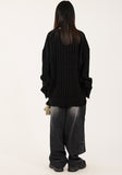 Ribbed crack damage slit over knit