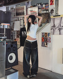 Kio two-tone layered denim pants