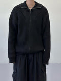 Central Rope High-Neck Knit Zip-Up