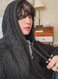Cent cable knit hooded zip-up