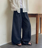 [unisex] Mubone Summer Stripe Linen Banding Wide Pants