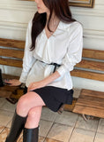 Nels Stripe Frill Collar Blouse (Belt Set)
