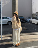 Plan] Vanilla Neck Collar Loose Fit Knit Half Zip-up