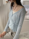 Deepu linen two-way V-neck cropped long sleeve cardigan