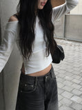 [MADE] Mecca Button Unbalanced Off-Shoulder Slit T-shirt