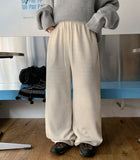 Srap banding velor ribbed wide pants