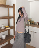 Pao Stripe Snap Button Color Matching Long Sleeve Hooded T-Shirt