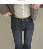 Winter Brushed Wide Fit Banding Denim Pants