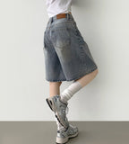 Loose Bermuda Thigh Cover Cooling Half Length Denim Shorts
