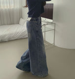 4-season casual washed loose wide denim pants