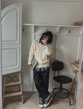 Comp raw pin tuck wide denim pants